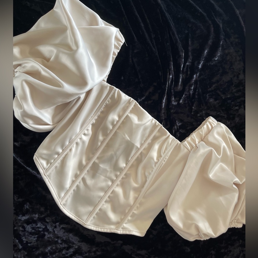 Never worn puff corset leather top
